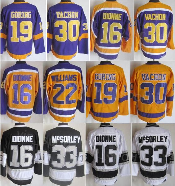 CCM Hockey Retro 33 Marty McSorley Jersey Retire 22 Tiger Williams 19 Butch Goring 16 Marcel Dionne 30 Rogatien Vachon Vintage classique cousu