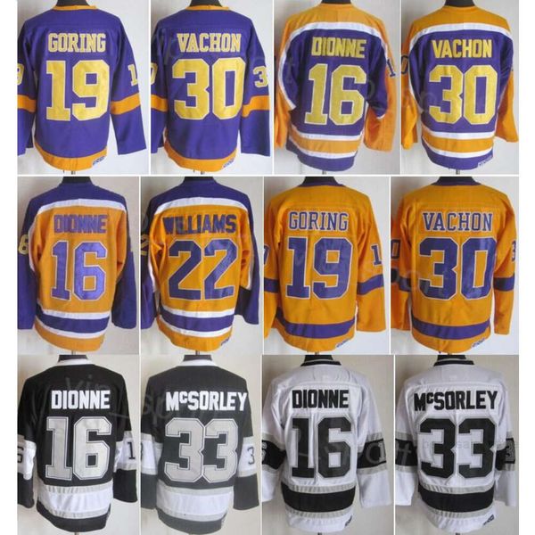 CCM Hockey Retro 33 Marty McSorley Jerseys Retraite 22 Tiger Williams 19 Butch Goring 16 Marcel Dionne 30 Rogatien Vachon Vintage Classique Cousu Respirant Bon