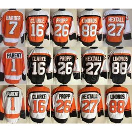 CCM Hockey Retro 8 Dave Schultz Jerseys Retirarse 88 Eric Lindros 16 Bobby Clarke 27 Ron Hextall 26 Brian Propp 1 Bernie Parent 7 Bill Barber Cosido en color Vintage Classic