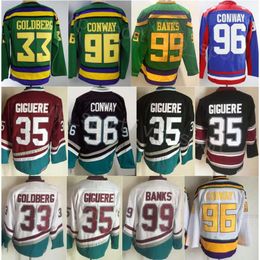 CCM Hockey Retro 96 Charlie Conway Jerseys Retire 99 Adam Banks 35 Giguere 33 Greg Goldberg Vintage Classic 1993 Retire CCM Filmborduurwerk voor sportfans Hoog/Top