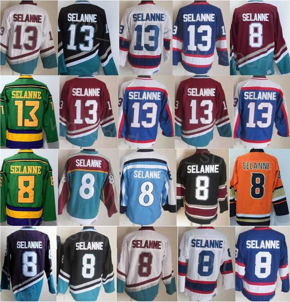 CCM Hockey Retro Jersey 8 Teemu Selanne Retire Vintage Classique Broderie Et Couture Équipe Couleur Mighty Violet Blanc Noir Bleu Rouge Vert Orange Respirant Haute