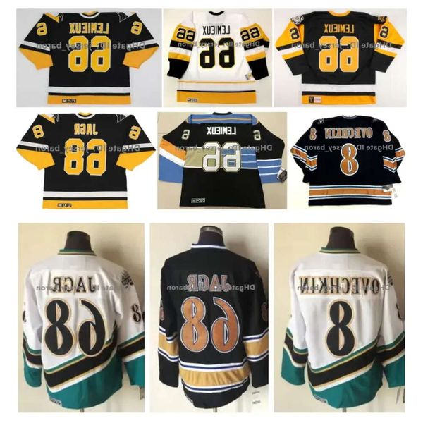 Maillot de hockey CCM Lemieux Penguins Jaromir Jagr Capitals 8 Alex Ovechkin Noir Blanc Taille M-Xxxl 72