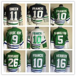 CCM Retro Mens # 10 Ron FRANCIS Maillot de hockey 9 GORDIE HOWE 1 LIUT 11 DINEEN 15 TIPPETT 16 VERBEEK Blanc Vert Maillots de hockey vintage Stitche 99