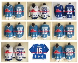 CCM Vintage Quebec Nordiques Hockey Jersey 19 Joe Sakic 13 Mats Sundin 21 Forsberg 10 Guy Lafleur 16 Michel Goulet 26 Peter Stasy