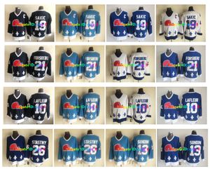 Maillot de hockey CCM Vintage des Nordiques de Québec 19 Joe Sakic 13 Mats Sundin 21 Forsberg 10 Guy Lafleur 26 Peter Stasy Blanc Bleu 100% Ing Taille M-XXXL