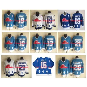 CCM Vintage Quebec Nordiques Hockey Jersey 19 Joe Sakic 13 Mats Sundin 21 Forsberg 10 Guy Lafleur 16 MICHEL GOULET 26 Peter Stasy zeldzaam