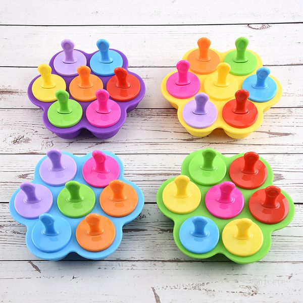 Ccolorful outils de crème glacée Silicone créatif boîte de nourriture complémentaire pour enfants 7 trous baignoires boîtes moule à fromage cuisine T9I001308