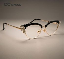 CCSPACE GORGEOUS Dames Cat Eye Glanzende Steentjes Brilmonturen Voor Vrouwen Merk Designer Brillen Optische Brillen 451206817133