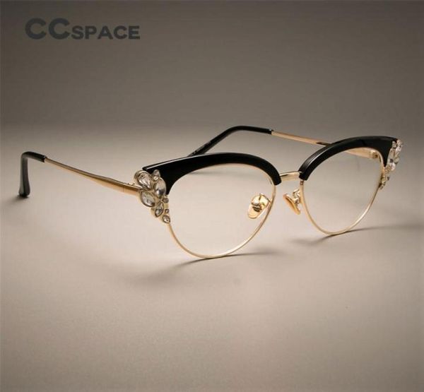 CCSPACE Magno Ladies Cat Eye Rhiny Rhinestones Creames para mujeres Eyeblasses ópticas de diseñadores de marca 451206817133