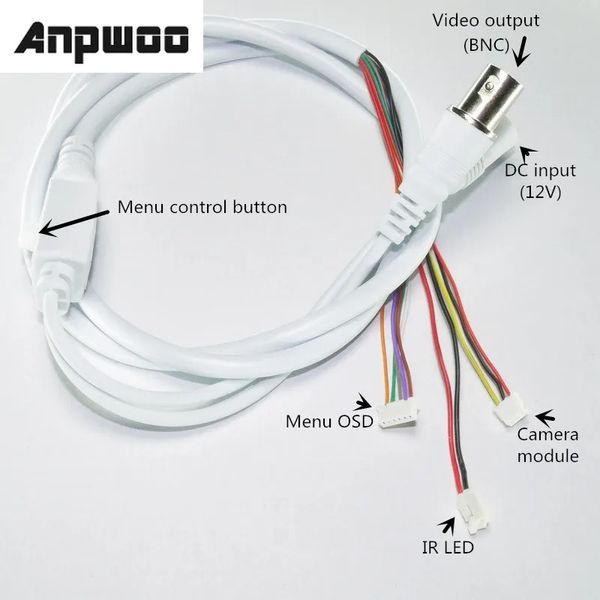 CCAME CCTV Cable vidéo Câble vidéo DC Entrée + sortie BNC + bouton de menu OSD pour la caméra CCTV (6pin 1,25 mm + 3pin 1,5 mm + 2pin 2,0 mm)