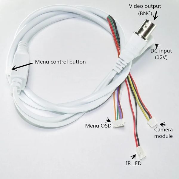 Camera CCTV Cable de video de 11 núcleos Entrada de CC + salida BNC + botón de menú OSD para la cámara CCTV (6pin 1.25 mm + 3pin 1.5 mm + 2pin 2.0 mm)- Cable de video con menú