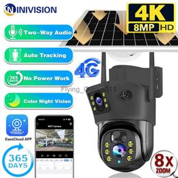 Objectif CCTV 4K 8MP 4G double objectif PTZ 8X Zoom caméra solaire double écrans PIR suivi humain extérieur WIFI sécurité CCTV caméra de Surveillance YQ230928