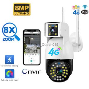 Objectif CCTV Caméra 4K 8MP 4G Puce Carte Sim Caméra IP Double Objectif Moniteur de Détection de Mouvement 360 Degrés Caméra de Surveillance de Sécurité Extérieure Wifi YQ230928