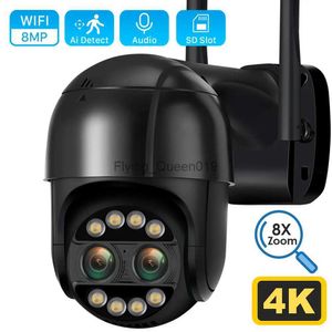 Objectif CCTV 8MP 4K 2,8 mm + 12 mm Double objectif 8X Zoom hybride PTZ Caméra IP WiFi Détection humaine 4MP Audio P2P Caméra de surveillance vidéo de sécurité YQ230928