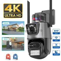Objectif CCTV 8MP 4K Wifi caméra double objectif AI suivi automatique étanche sécurité CCTV vidéo Surveillance caméra Police lumière alarme IP caméra YQ230928