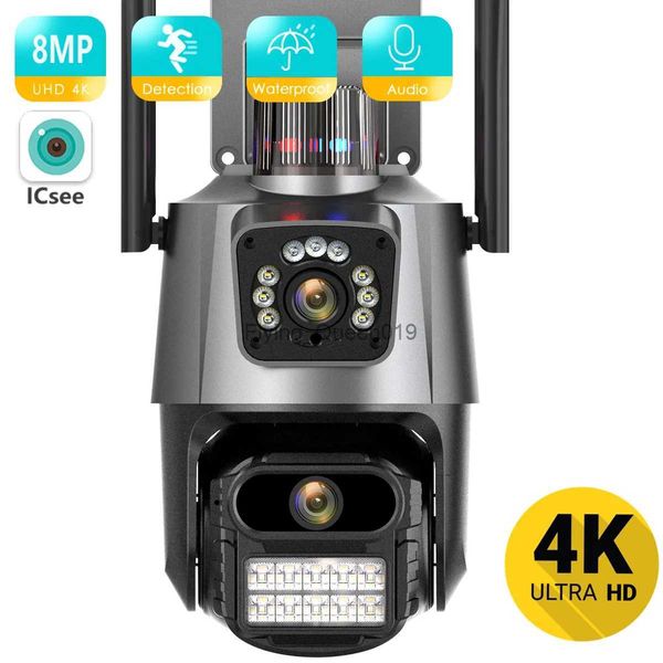 CCTV-lens 8MP 4K wifi-camera Dubbele lens Dubbel scherm PTZ Buiten waterdichte beveiliging Videobewakingscamera Politielicht Alarm IP-camera YQ230928