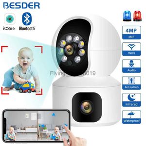 Objectif CCTV BESDER 4MP Caméra WiFi avec double écran Moniteur bébé Vision nocturne Mini caméra IP de sécurité PTZ intérieure Caméras de surveillance CCTV YQ230928