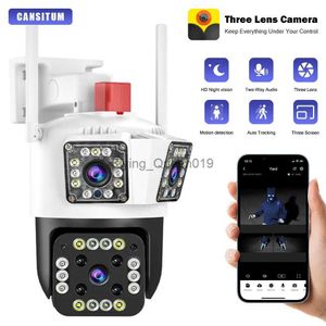 Lente CCTV Cansitum 6K WIFI IP Cámara exterior de 12MP Seguimiento de movimiento PTZ 4K Cámara de video Tres lentes Tres pantallas Sistema de seguridad impermeable YQ230928