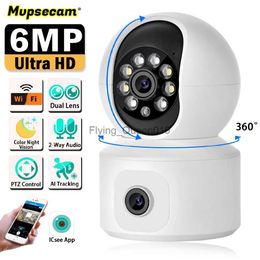 CCTV-lens ICSEE 6MP WiFi-camera met dubbel scherm Babyfoon Nachtzicht Binnen Mini PTZ-beveiliging IP-camera CCTV-bewakingscamera's YQ230928