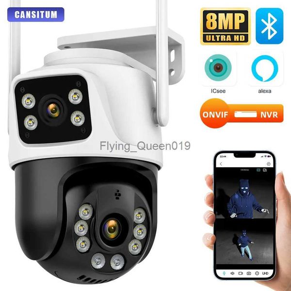 Lente CCTV ICSee Outdoor 360 Wifi CCTV IP Protección de seguridad 8MP 4K Videovigilancia inalámbrica para cámaras domésticas inteligentes Alexa YQ230928