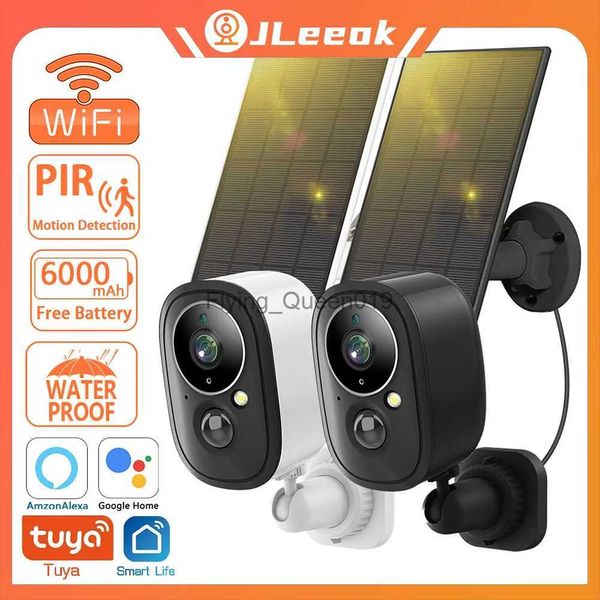 Objectif CCTV JLeeok 5MP WIFI caméra extérieure solaire PIR détection de mouvement batterie sécurité CCTV grand Angle 135 caméra de Surveillance Tuya YQ230928
