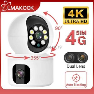 CCTV Lens LMAKOOK 4K double objectif 4G PTZ caméra WIFI double écran bébé moniteur AI suivi humain sécurité intérieure CCTV Surveillance V380 YQ230928