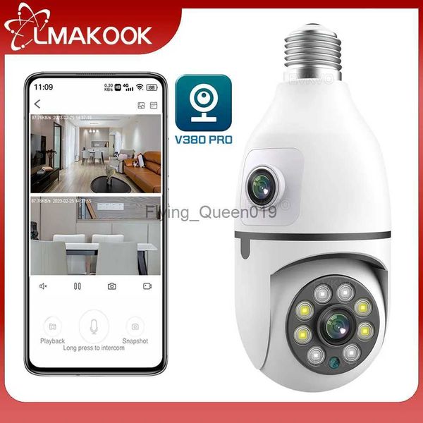 Objectif CCTV LMAKOOK 6MP double objectif E27 ampoule PTZ WiFi caméra intérieure 4MP double écran suivi automatique caméra de Surveillance de sécurité V380 PRO YQ230928