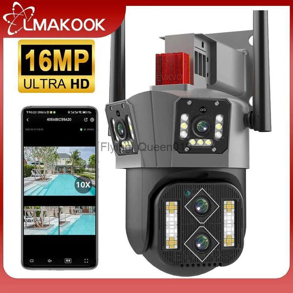 CCTV Lens LMAKOOK 8K 16MP quatre objectifs WIFI PTZ caméra 4K trois écrans extérieur AI humain suivi automatique sécurité CCTV caméras de Surveillance YQ230928