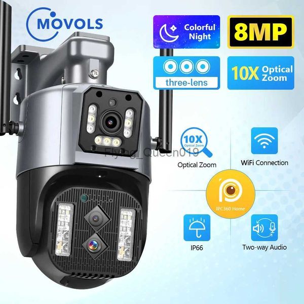 CCTV Lens MOVOLS 8MP trois objectifs WIFI caméra IP 10X Zoom optique extérieur PTZ suivi automatique étanche sécurité CCTV caméra de Surveillance YQ230928