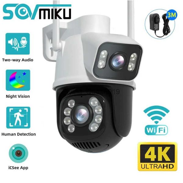 Objectif CCTV SOVMIKU 8MP 4K caméra de Surveillance intelligente PTZ WIFI écran à double objectif Vision nocturne extérieure suivi automatique caméra IP Protection de sécurité YQ230928