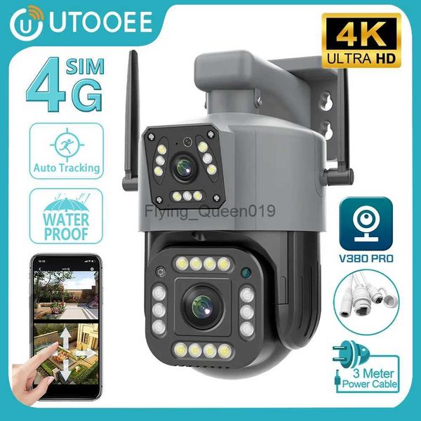 CCTV Lens UTOOEE 4K 8MP double objectif 4G SIM caméra extérieure WiFi PTZ double écran suivi automatique sécurité CCTV caméra de Surveillance vidéo V380 YQ230928