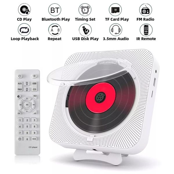 Lecteur CD Portable Bluetooth S er lecteurs stéréo écran LED musique montable au mur avec télécommande IR Radio FM 231130