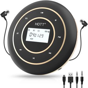 Reproductor de CD portátil HiFi Bluetooth 50 y transmisor FM Reproductores estéreo recargables Botón de vibración táctil con auriculares 230829