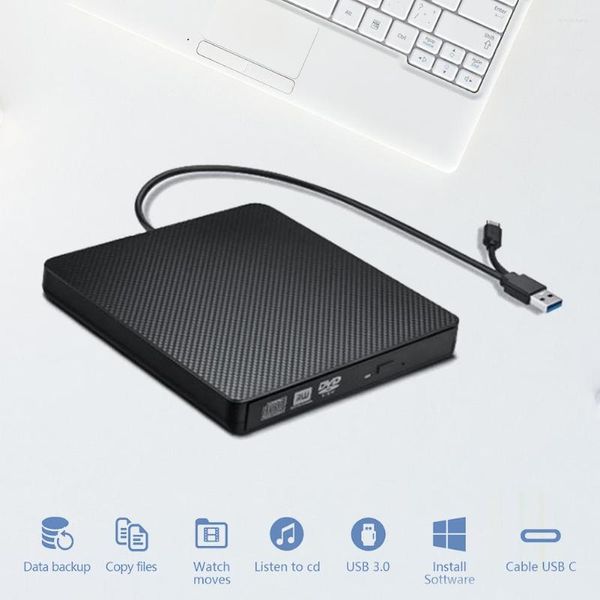 Caja de reproductor de CD-ROM USB3.0 Tipo-C Unidad óptica externa con cable de alimentación de interfaz dual para PC Laptop Notebook