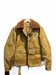 cdcv798 Taille européenne américaine de haute qualité super chaud véritable manteau de toile 22oz hommes Big B3 Shearling Bomber doublure en fourrure mérinos veste a5uq #