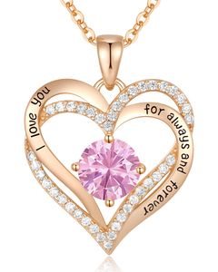 CDE Forever Love Coeur Pendentif Colliers pour Femme Argent Sterling 925 avec Pierre de Naissance Zircone, Bijoux Cadeau pour Femme Maman Petite Amie Filles Son D43248