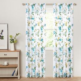 CDIY Floral Window Tule Gordijnen voor Woonkamer Slaapkamer Moderne Voile Gordijnen Gedrukte Sheer Gordijnen Gordijnen Blind Aangepaste Y200421