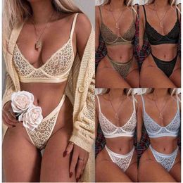 Cdjlfh Dentelle Broderie Lingerie Ensemble Crop Top Bustholders Mujer Sexy Soutien-Gorge Ensemble Kaki Chaud Érotique Sous-Vêtements Taille Haute String Ensemble Femmes L220727