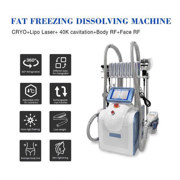 CE 360 Cryo Lipo Laser Cavitación RF Máquina de adelgazamientoCryolipolysis portátil Máquina de congelación de grasa Congelador de grasa Esculpir Contorno corporal