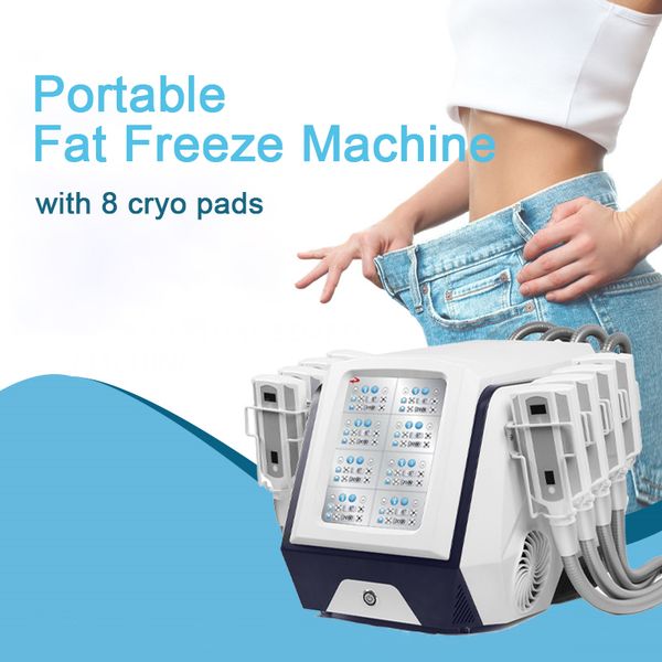 Cryolipolyse portable amincissant la machine cryothérapie congélation des graisses corps de refroidissement sculptant l'équipement de beauté de perte de graisse avec 8 tampons cryo