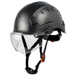 CE Koolstofvezel Patroon Veiligheidshelm met bril voor ingenieur Visor Construction Hard Hat Protective Work Cap Industrial Men