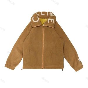 Ce veste automne hiver nouveau décolleté lettre imprimée serviette britannique broderie petit badge chemises en flanelle manteau en laine d'agneau pour femme sweat-shirt chaud à fermeture éclair