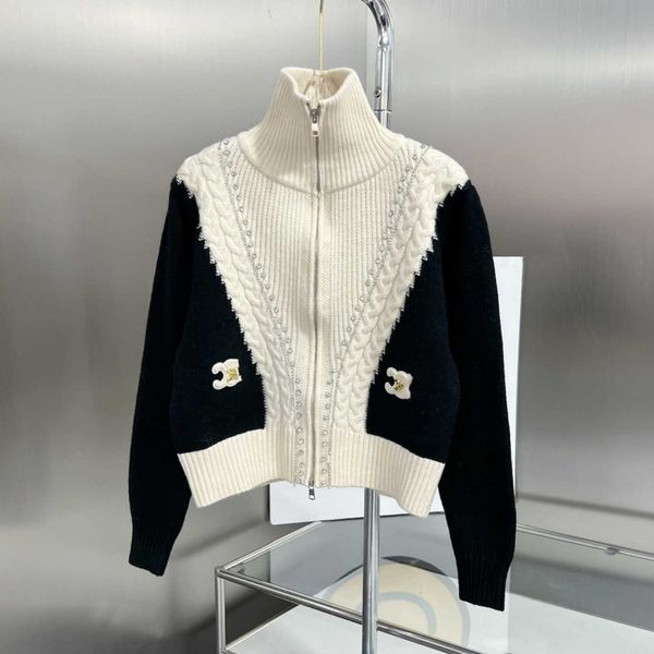 Ce nouveau manteau de pull contrasté en diamant pour femmes, industrie lourde, automne et hiver, Style célébrité, fermeture éclair, lettre Senior, haut en tricot