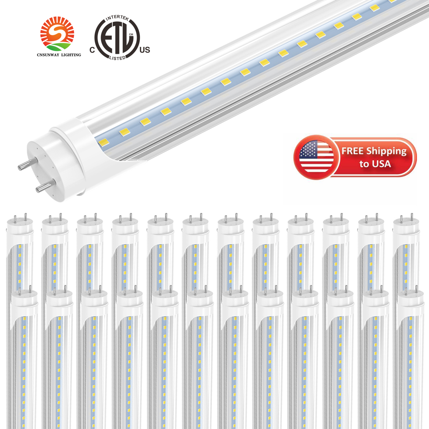 USA LAGER 4ft 1,2m T8 Led Tube Lights High Super Bright 22W Varmt / Cool Vit Led Fluorescent Tube Lampor G13 Bi-pin AC 85-265V ersättning för butiksgarage ETL