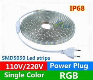 CE ROHS LED-verlichting AC 110V 220-240V Hoogspanning 100m LED Strips 5050 Waterdichte 50m LED-lichtstrips + US / EU-plug 3333
