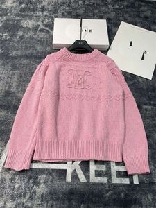 CE Triumphal Arch Jacquard Pink Sweater voor vrouwen in de herfst en winter Nieuwe Super Western Style Gentle Dikke Warm