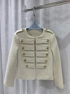 CE008 Chaqueta de punto de lana Retro clásica para mujer, abrigo de doble botonadura con cuello redondo y manga larga a principios de otoño