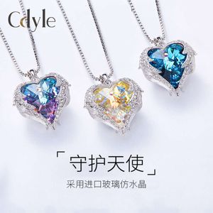 Bijoux en cèdre océan coeur ailes d'ange collier en cristal chaîne collier