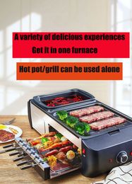 ceElectric Grill Home Coréen Multi-fonction Ustensiles de Cuisson Double usage Grillé Hot Pot BBQ One-Piece Pot 6-10 Personnes