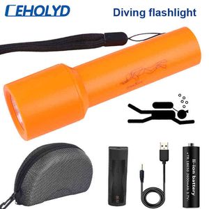 Ceholyd lampe de poche LED de plongée XML-T6 étanche IPX8 torche sous-marine 10 m en alliage d'aluminium lumière de haute qualité pour 18650 J220713